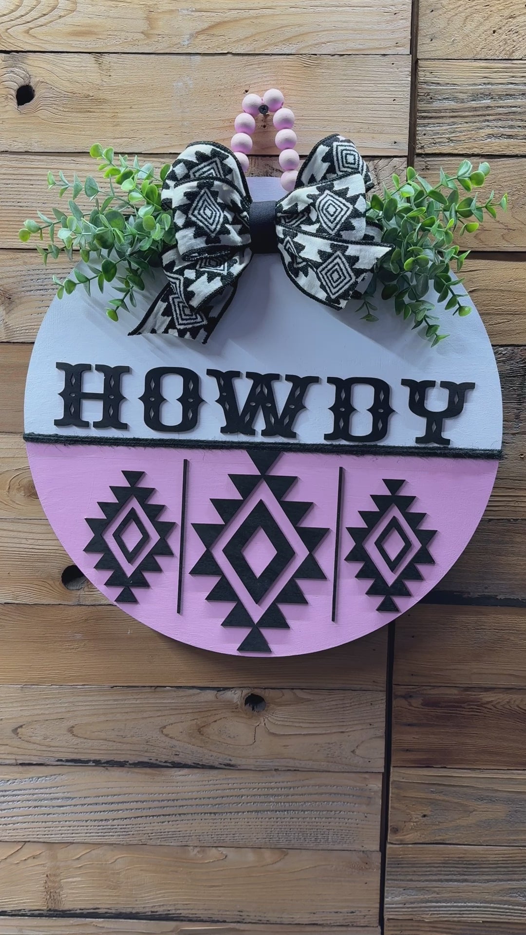 Howdy Pink and White Aztec Door Hanger