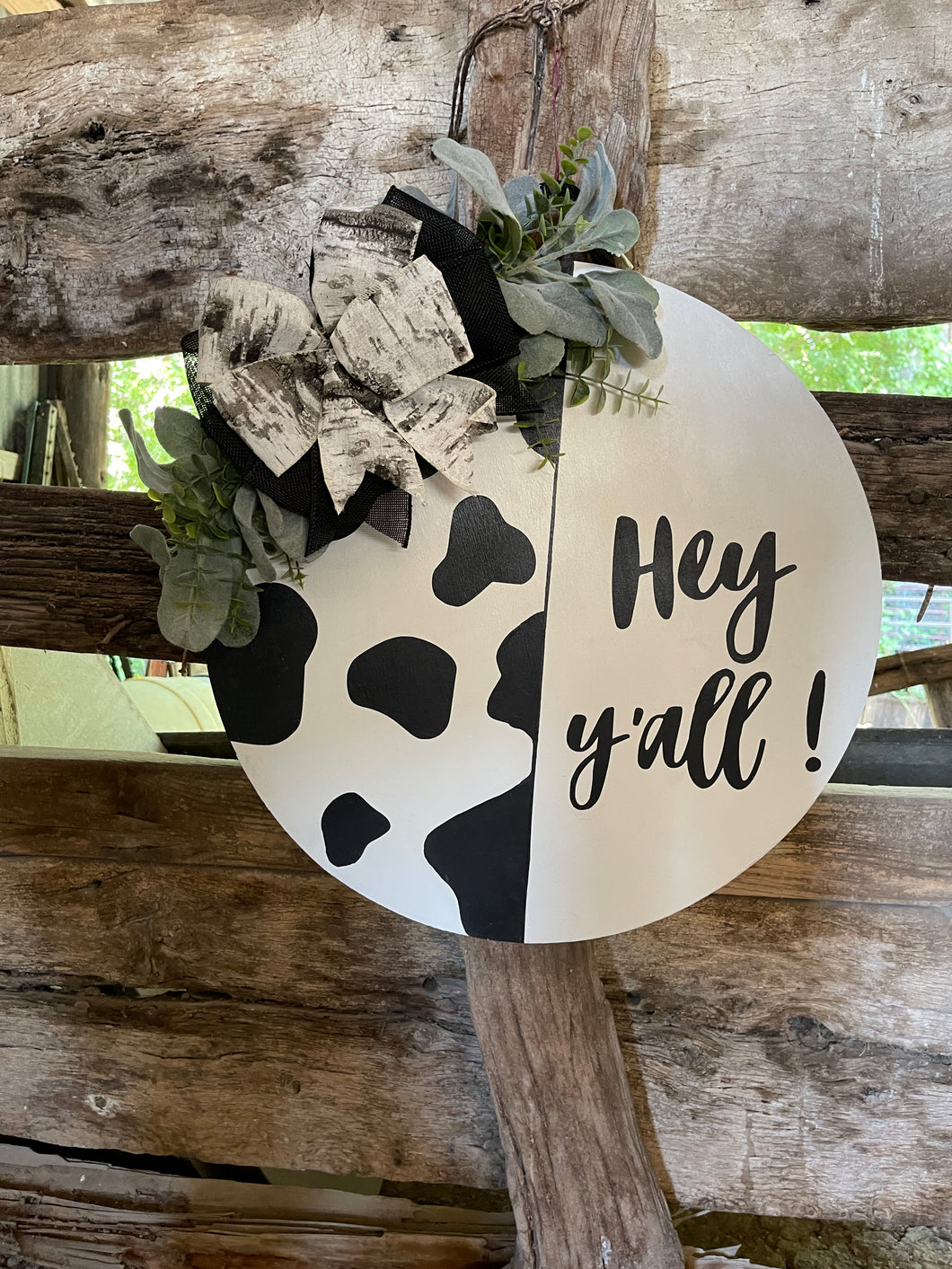 Hey Ya’ll Cow Print Door Hanger