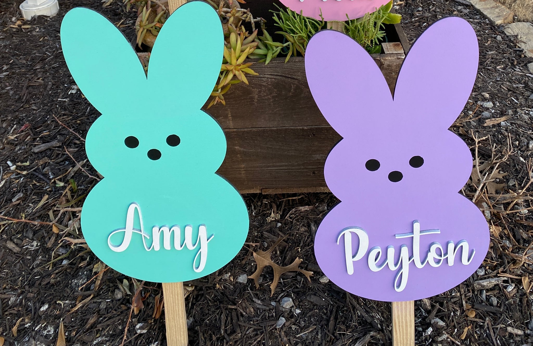 Set sold of 4 Personalized Easter Peeps Yard Stakes | 20