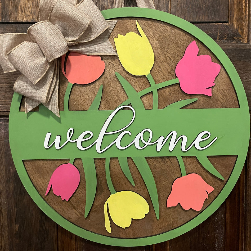 Tulips Welcome Door Hanger